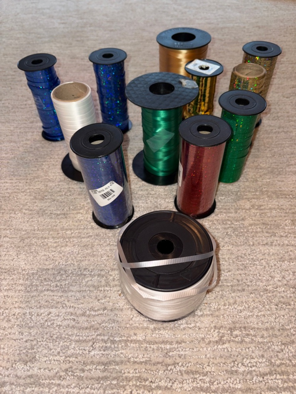 Assorted lot of 12 Curling Ribbon Spools - Green, Blue, Red, Gold, White